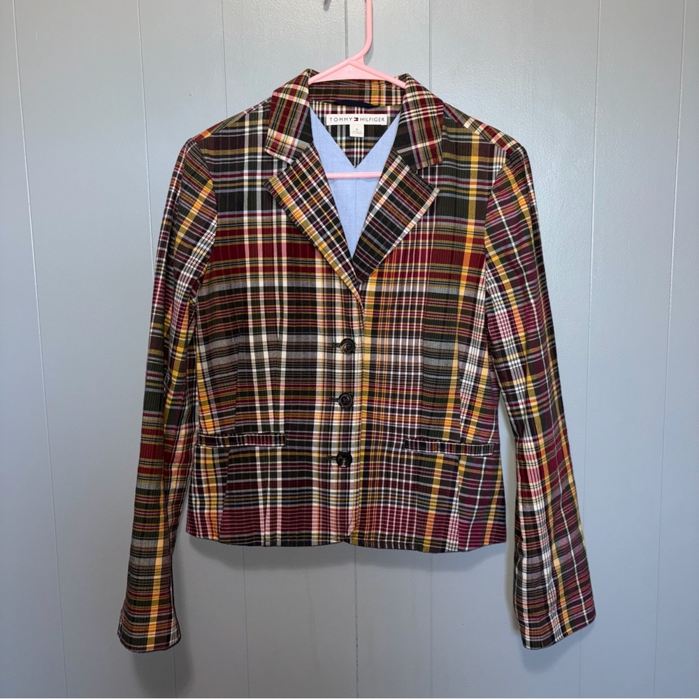 Tommy Hilfiger Vintage Fall Red Brown Plaid Blazer Size 6